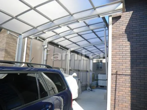 カーポート建物部 YKKAP レイナポートグラン 縦1.5台用(1台+延長 縦連棟) R型アール屋根 補助柱 洗濯干し屋根