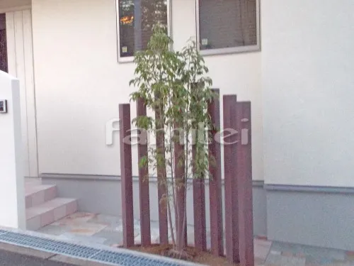 木製調デザインアルミ角柱 ディーズガーデン ティンバー80角 シンボルツリー ホンコンエンシス 常緑樹 植栽