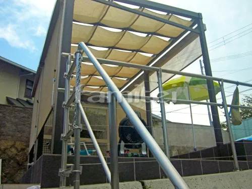 フル木製調テラス屋根 TAKASHOタカショー Sポーチ 独立柱 日除け ロープ式スクリーン