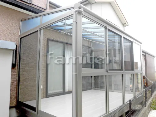 ガーデンルーム YKKAP サンフィール3 F型フラット屋根 テラス囲い サンルーム 竿掛け 網戸
