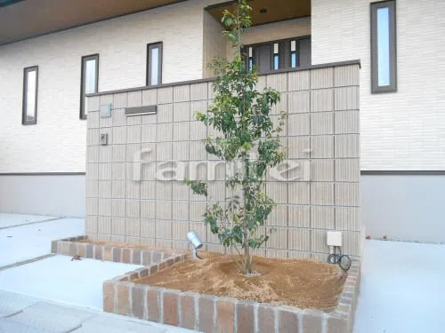 シンボルツリー ソヨゴ 常緑樹 植栽 レンガ花壇 ユニソン ソイルレンガ アンチックシルバー