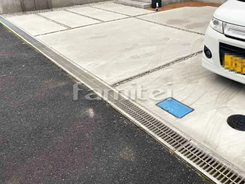 駐車場ガレージ床 土間コンクリート バラス砕石敷き 溝蓋(みぞふた) グレーチング