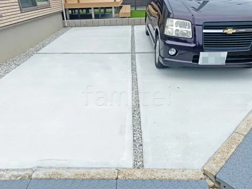 駐車場ガレージ床 土間コンクリート バラス砕石目地