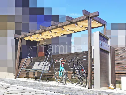 サイクルポート 自転車バイク屋根 タカショー フル木製調 J/EUポーチ 独立柱 フラット屋根