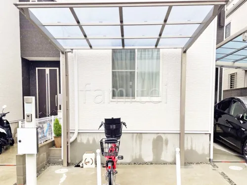 自転車バイク屋根 LIXILリクシル ネスカF 駐輪場屋根 サイクルポート F型フラット屋根 既存機能門柱移設