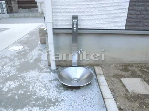 立水栓 ユニソン スプレスタンド シルバー 蛇口2個 水受け皿(パン