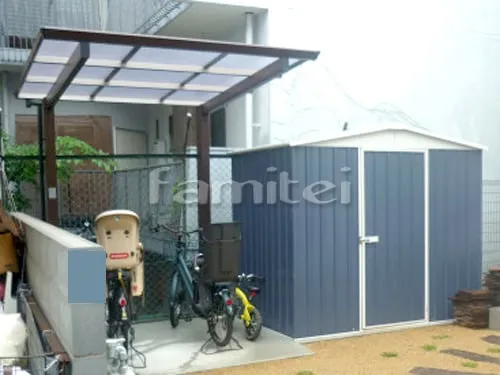 フル木製調自転車バイク屋根 TAKASHOタカショー アートポート サイクルポート 駐輪場屋根 F型フラット屋根