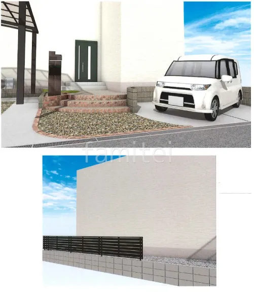 コンクリート製枕木(擬木)門柱 駐車場ガレージ床 土間コンクリート 土留め 化粧ブロック積 目隠しフェンス塀