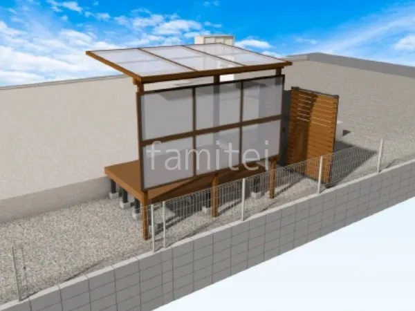 ウッドデッキ　テラス屋根　前面パネル　目隠しスクリーン　片開き門扉