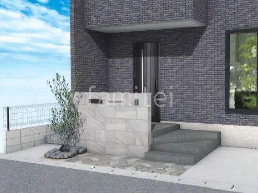 タイル門柱 乱形石 アプローチ ロックガーデン