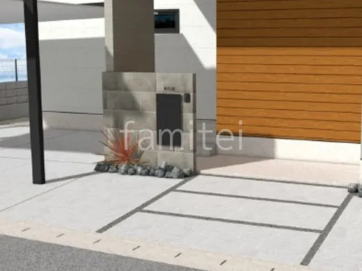 タイル門柱 ロックガーデン 土間コンクリート