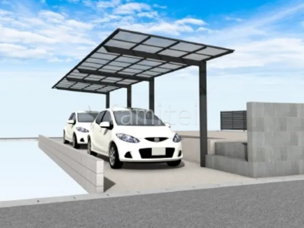 縦2台用カーポート 土間コンクリート