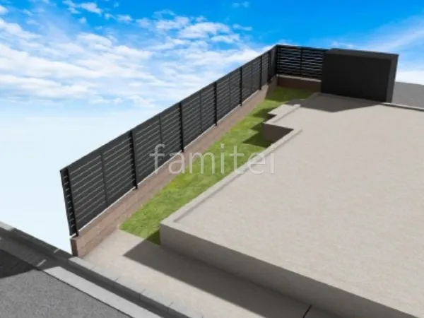 目隠しフェンス 化粧ブロック 人工芝