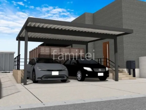 2台用カーポート スロープ 手すり