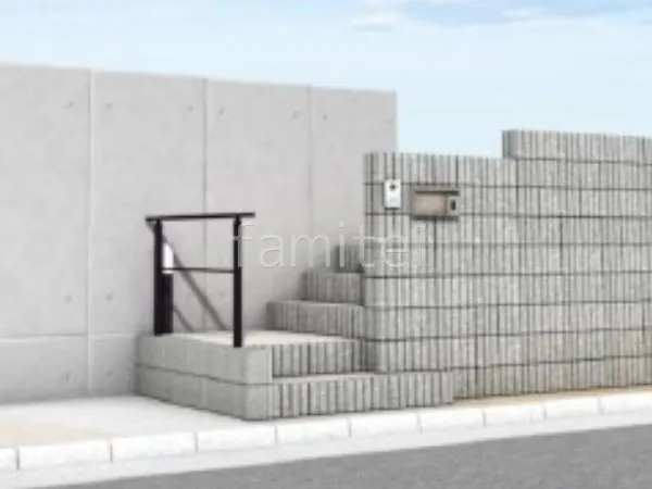 化粧ブロック　手すり　ポール照明　土間コンクリート