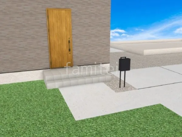 ポスト　土間コンクリート　人工芝