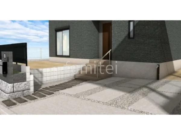 土間コンクリート　轍　手すり