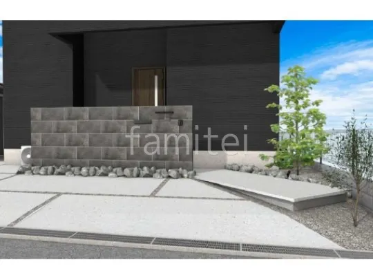 タイル門柱　ロックガーデン　浮遊階段