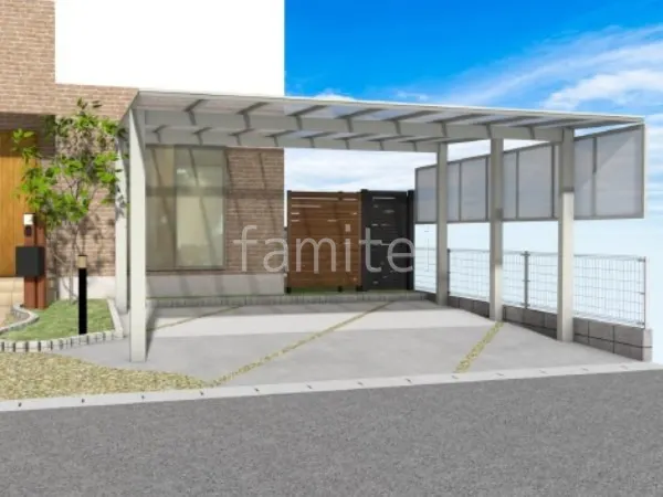 2台用カーポート　サイドパネル　土間コンクリート