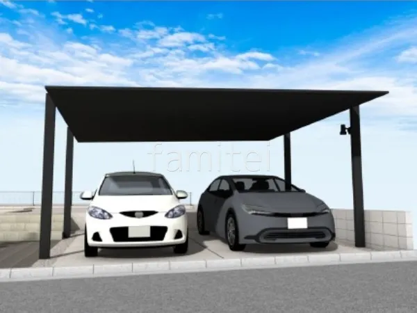 2台用カーポート　土間コンクリート　伸縮目地