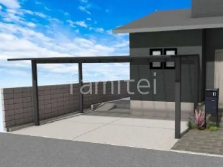 2台用カーポート　土間コンクリート　伸縮目地