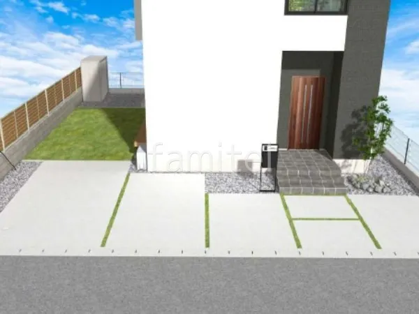 土間コンクリート　人工芝目地