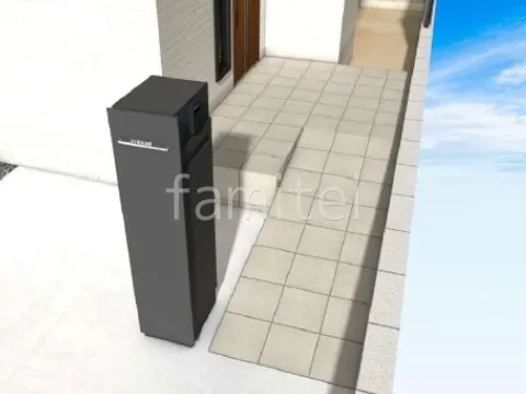 スロープ　宅配ボックス付き機能門柱