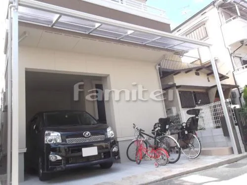 駐車場自転車屋根 YKKAPヴェクター(ベクター)テラス 1階用 F型フラット屋根 土間コンクリート