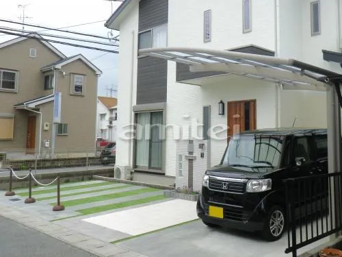 ガレージまわり 駐車場屋根 土間コンクリート 人工芝