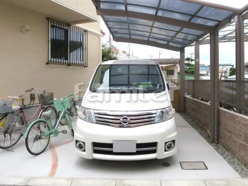 駐車場ガレージ床 土間コンクリート レンガ目地 カーブ曲線デザイン