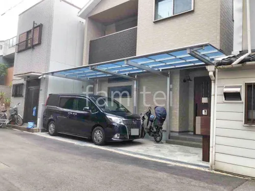 カーポート２台(縦) 連棟 三協アルミ ニューマイリッシュ 逆勾配 フラット屋根 前下がり屋根