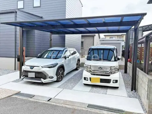 カーポート２台(ワイド) ツイン YKKAP エフルージュ FIRST フラット屋根