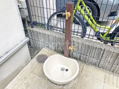 立水栓 ユニソン スプレスタンド60ソリッド 蛇口2個 水受け ファミエンテパン ビーンズ