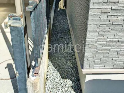 犬走り 防犯砂利敷き バラス砕石 防草シート加工