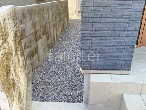 犬走り 防犯砂利敷き バラス砕石 防草シート加工