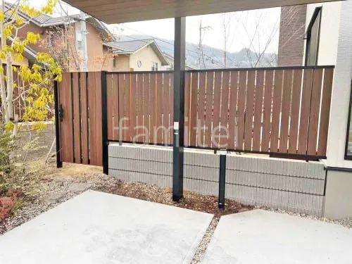 ブロック塀 （化粧ブロック） ユニソン ジャスティ  片開き 門扉 LIXIL 木製調AA TS1型  アルミ形材 フェンス LIXIL 木製調AB TS2型 縦スリット2 目隠し 木調・ラティス