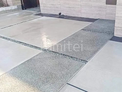 玄関アプローチ 床洗い出し仕上げ ジャミ