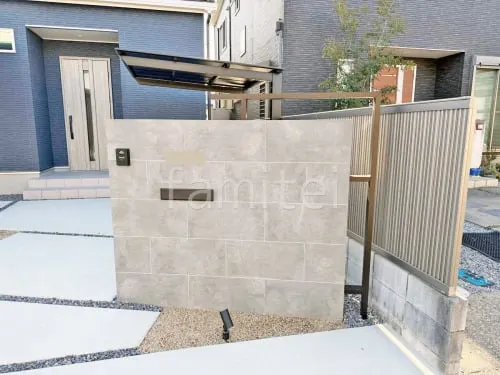 モダン門柱 壁タイル貼り タカショー セラレバンテ 郵便受けポスト YKKAP エクステリアポストG3型