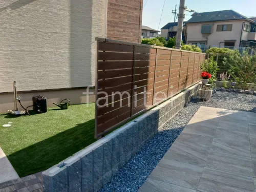 アルミ形材 フェンス LIXIL 木製調AB YS3型 横スリット3 2段柱 60角 上段のみ 目隠し 木調・ラティス