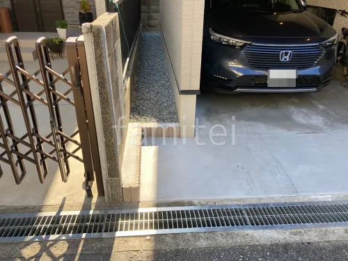犬走り 防犯砂利敷き バラス砕石 防草シート加工