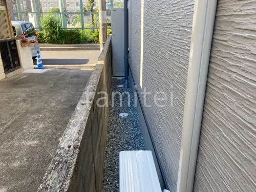犬走り 防犯砂利敷き バラス砕石 防草シート加工