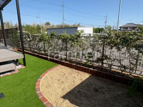生垣 トキワマンサク 植栽 レンガ花壇 ユニソン カルタレンガ