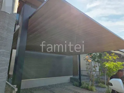 カーポート２台(ワイド) ツイン 三協アルミ 木製調 FII フラット屋根 吊り下げ屋根