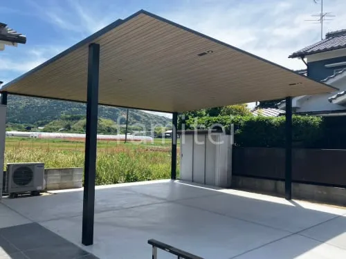 カーポート2台（ワイド） YKKAP 木製調 プレーンルーフ フラット屋根 吊り下げ屋根  駐車場ガレージ床 土間コンクリート