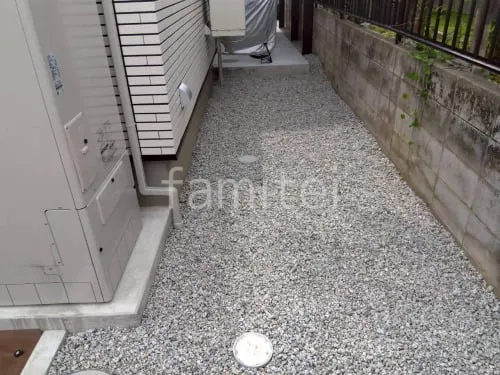 犬走り 防犯砂利敷き バラス砕石 防草シート加工