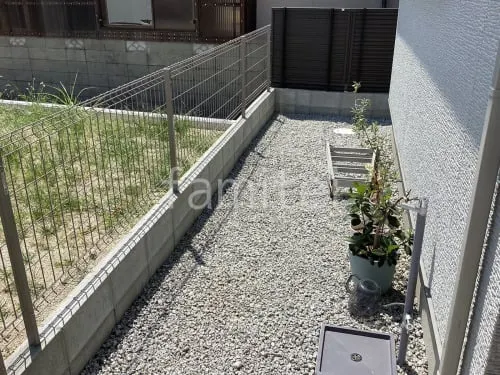 犬走り 防犯砂利敷き バラス砕石 防草シート加工