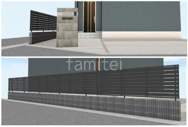 タイル門柱 境界フェンス塀 化粧ブロック積 既存機能門柱 フェンス 撤去