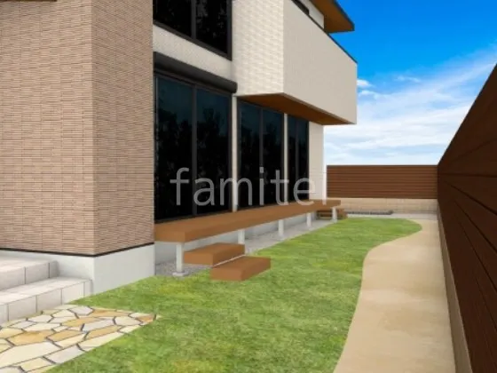 お庭　ウッドデッキ　人工芝