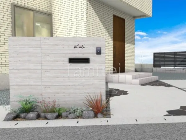 タイル門柱　ロックガーデン