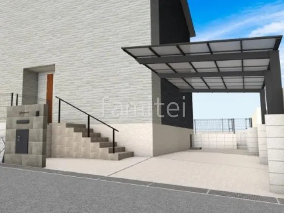 タイル門柱　手すり　1.5台用カーポート